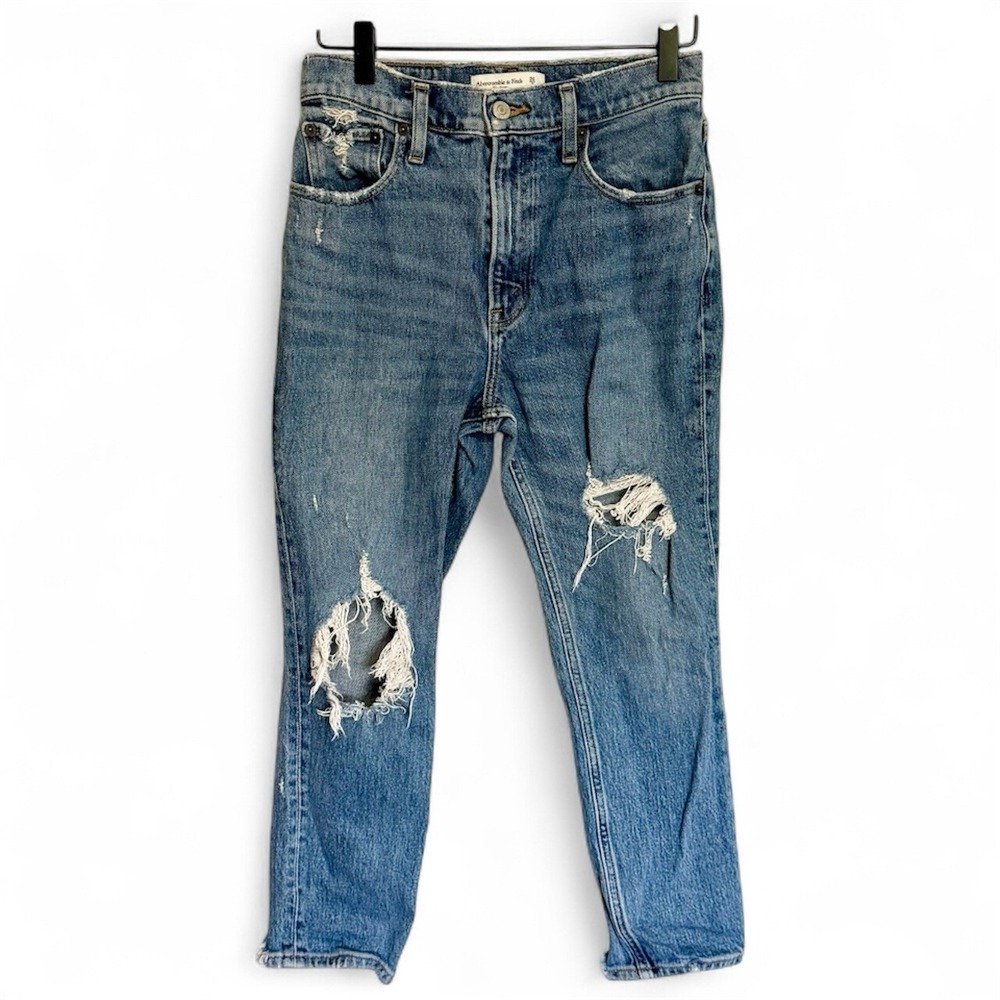 Abercrombie & Fitch The‎ Mom High Rise Jean Women's Size 26/2XS Distressed Raw